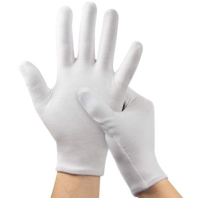 ซื้อ M- XXL ถุงมือผ้าฝ้ายมือแนวนอนล้างทำความสะอาดได้สำหรับงานตรวจสอบสีขาว การผลิตออนไลน์